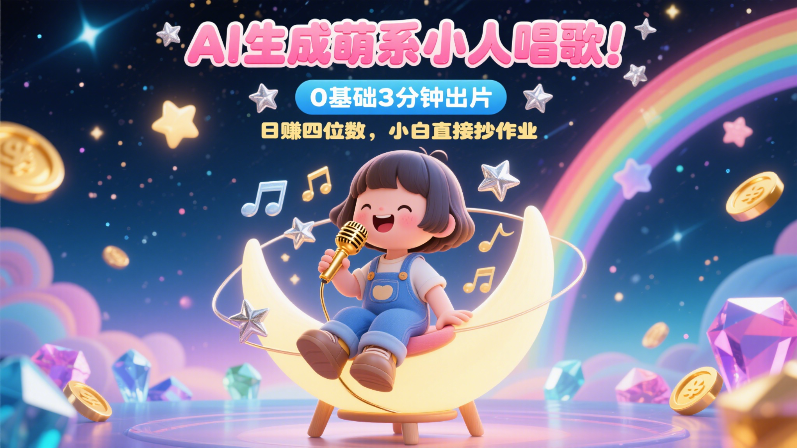 AI生成萌系小人唱歌！0基础3分钟出片，28个作品涨粉9万，日赚四位数，小白直接抄作业-星火轻创