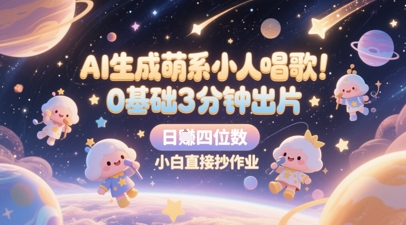 AI生成萌系小人唱歌，0基础3分钟出片，28个作品涨粉8.9W，单条最高19W赞，日入四位数，小白直接抄作业-星火轻创