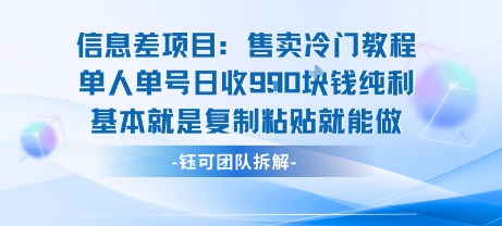 信息差项目：售卖冷门教程单人单号日收9张纯利基本就是复制粘贴就能做-星火轻创