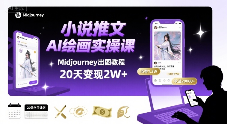 小说推文干货分享之AI绘画MJ出图实操课，用Midjourney做小说推文，20天挣2w-星火轻创