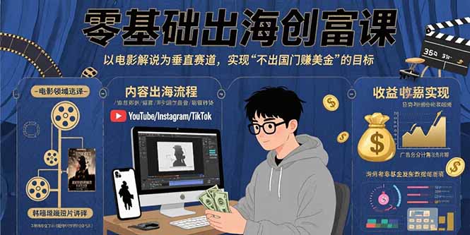 零基础出海创富课：以电影解说为垂直赛道，实现不出国门赚美金的目标-星火轻创