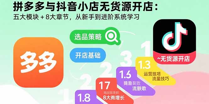 拼多多与抖音小店无货源开店：五大模块+8大章节，从新手到进阶系统学习-星火轻创