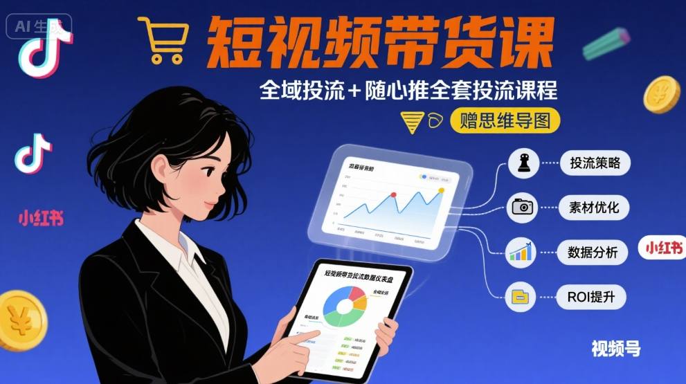 最新短视频带货课，全域投流+随心推全套投流课程+思维导图-星火轻创