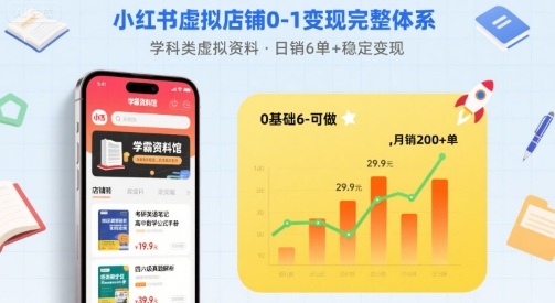 小红书虚拟店铺0-1变现完整体系：卖学科类虚拟资料，一天6张+，很稳定【已完结】-星火轻创