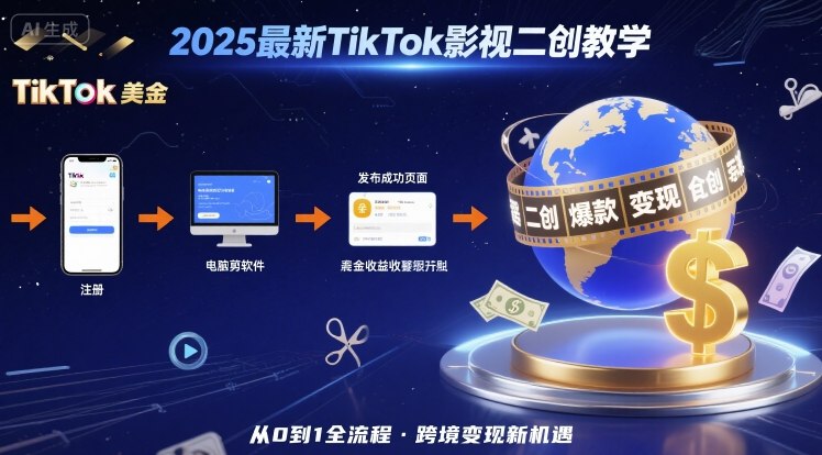 2025年最新TikTok影视二创教学，从注册到发布撸美金全流程，跨境变现新机遇-星火轻创