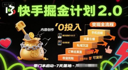 快手掘金计划2.0，快手电商变现全流程，简单可复制，0投入-星火轻创