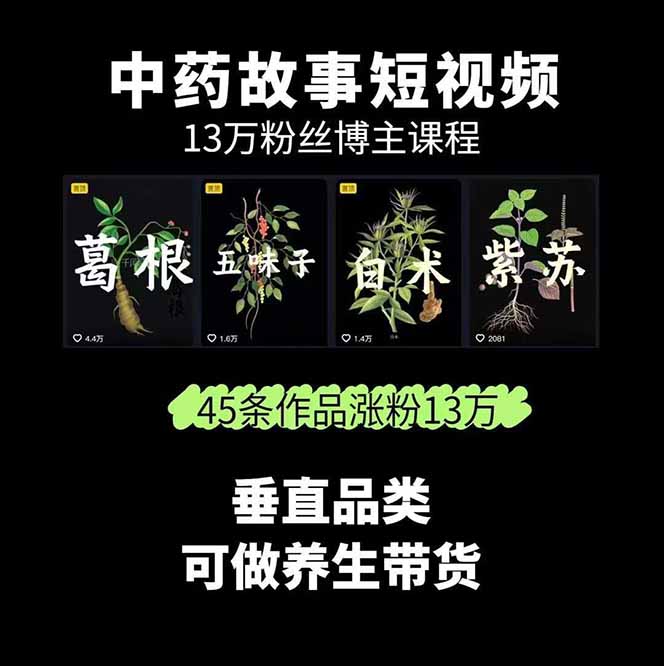 图片[1]-中草药养生赛道：AI文案+故事模板+橱带货，45条作品涨粉13w+单月变现1万+-星火轻创