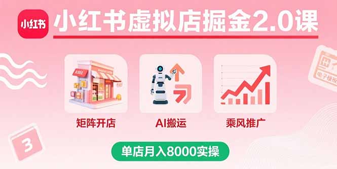 小红书虚拟店掘金2.0课，矩阵开店+AI搬运+乘风推广，单店月入8000实操-星火轻创