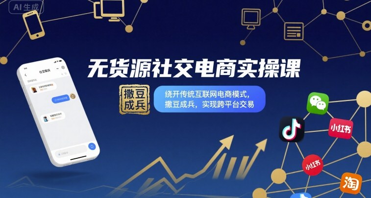 无货源社交电商实操课，绕开传统互联网电商模式，撒豆成兵，实现跨平台交易-星火轻创