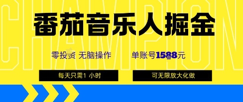 番茄音乐人掘金，单账号最高可撸1k+，可无限矩阵去做，零投入-星火轻创