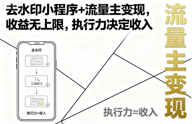 去水印小程序+流量主变现，收益无上限，执行力决定收入-星火轻创