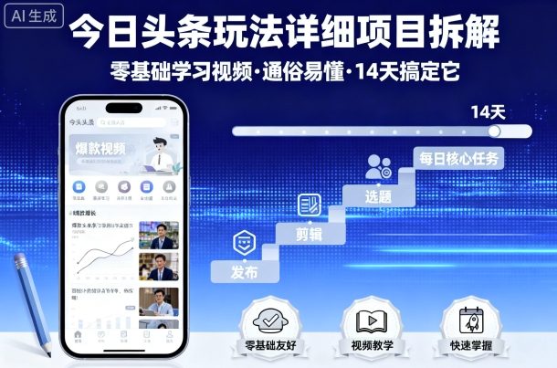 今日头条玩法详细项目拆解，零基础学习视频 通俗易懂 14天搞定它-星火轻创