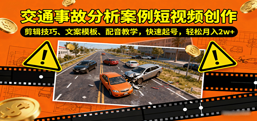 交通事故分析案例短视频创作,剪辑技巧、文案模板、配音教学,快速起号,轻松月入2w+-星火轻创