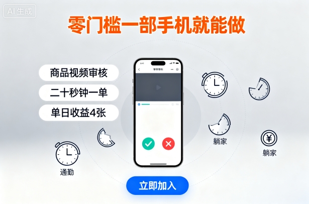 零门槛一部手机就能做，商品视频审核，通勤躺家碎片时间都能做，二十秒钟一单，单日收益4张【揭秘】-星火轻创