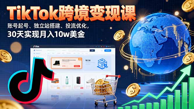 TikTok跨境变现课：账号起号、独立站搭建、投流优化，30天实现月入10w美金-小艾项目网