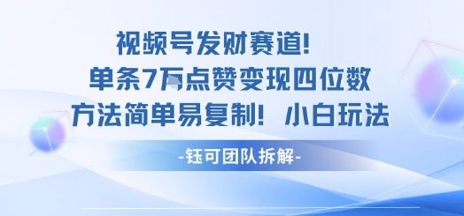视频号发财赛道单条7W点赞变现四位数方法简单易复制小白玩法-星火轻创
