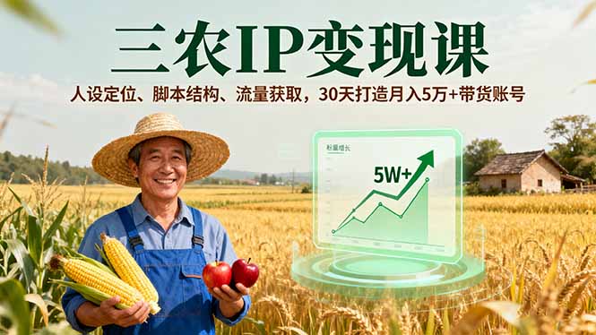 三农IP变现课，人设定位、脚本结构、流量获取，30天打造月入5万+带货账号-星火轻创