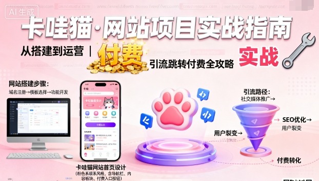 卡哇猫·网站项目，网站搭建与运营以及引流跳转付费-星火轻创