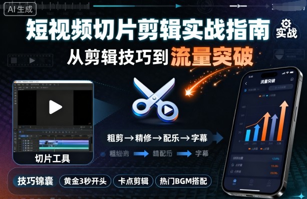 短视频切片剪辑实战指南，从剪辑技巧到流量突破-星火轻创