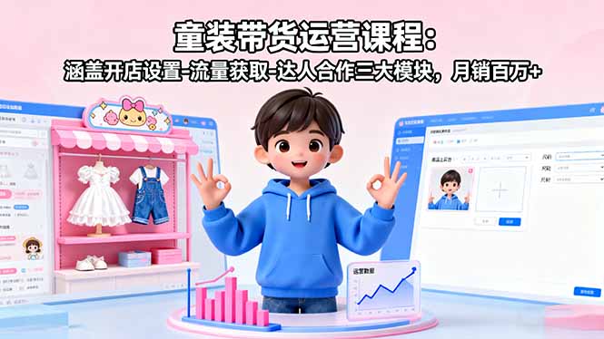 童装带货运营课程：涵盖开店设置-流量获取-达人合作三大模块，月销百万+-星火轻创