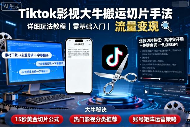 Tiktok影视大牛搬运切片手法，详细玩法教程-星火轻创