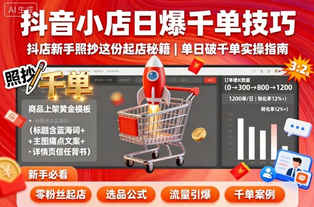 抖音小店日爆千单技巧，抖店新手照抄这份起店秘籍，单日破千单-星火轻创