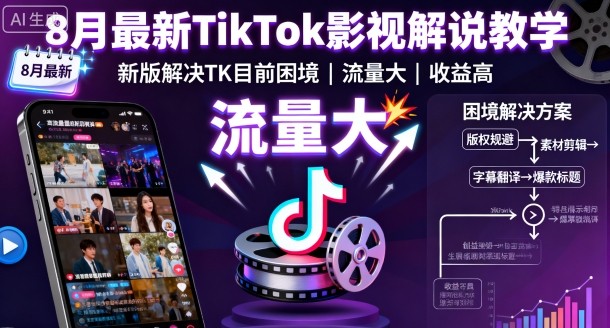 8月最新TikTok影视解说教学，新版解决TK目前困境，流量大，收益高-星火轻创