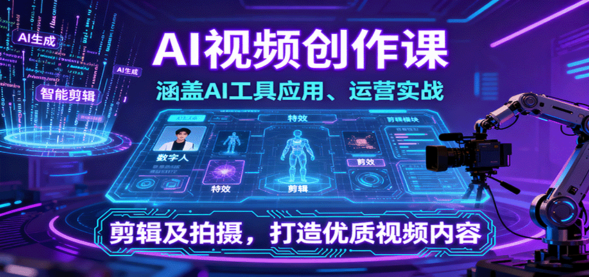 AI视频创作课，涵盖AI工具应用、运营实战、剪辑及拍摄，打造优质视频内容-星火轻创