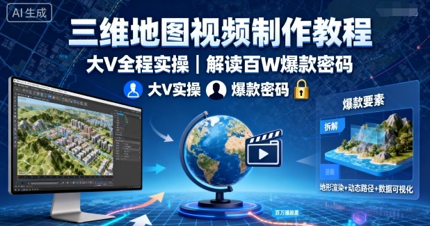 三维地图视频制作教程，大V全程实操，解读百W爆款密码-星火轻创