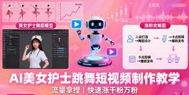 AI美女护士跳舞短视频制作教学，流量拿捏，快速涨千粉万粉【提示词+视频教程】-小艾项目网