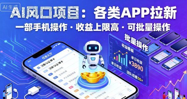 AI风口项目，各类APP拉新，一部手机就可以操作，收益上限高，可批量操作-星火轻创