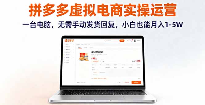 拼多多虚拟电商实操运营，一台电脑，无需手动发货回复，小白也能月入1-5W-小艾项目网