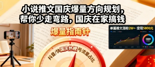 小说推文国庆爆量方向规划，帮你少走弯路，国庆在家搞钱-星火轻创