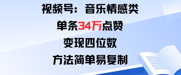 视频号分成计划新玩法：音乐情感类单条34W点赞，变现四位数，方法简单易复制-星火轻创