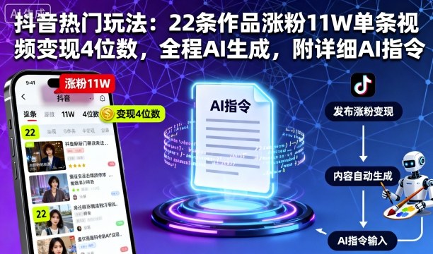 抖音热门玩法：22条作品涨粉11W单条视频变现4位数，全程AI生成，附详细AI指令-星火轻创