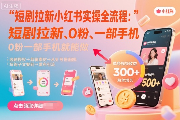 短剧拉新小红书实操全流程，0粉一部手机就可以做，详细教程-星火轻创