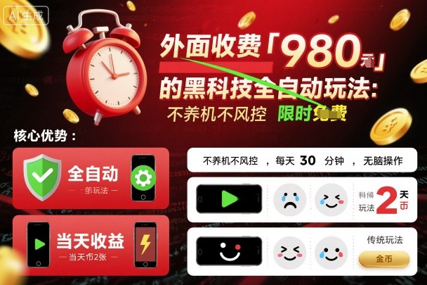 外面收费980的黑科技全自动玩法，不养机不风控，每天30分钟，无脑操作，当天收益2张【揭秘】-星火轻创