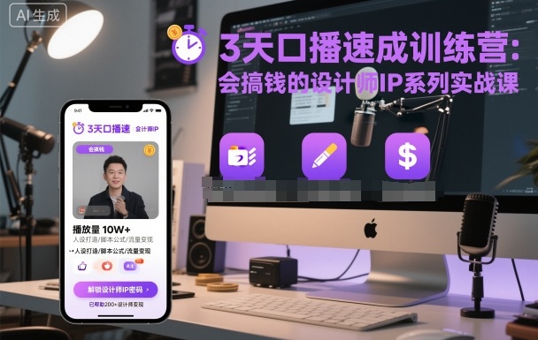 3天口播速成训练营，会搞钱的设计师IP系列实战课-星火轻创