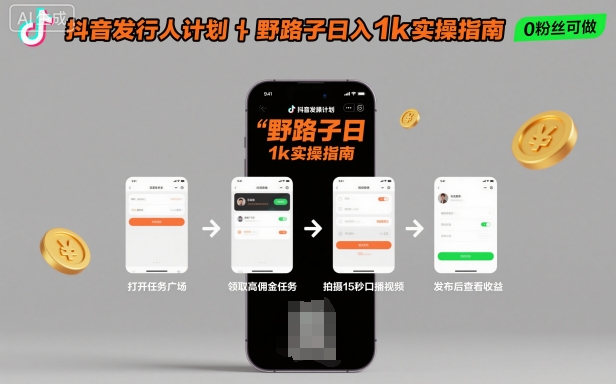 抖音发行人计划全新野路子玩法，随时随地，只要有手机，就能操作，日入1k+【揭秘】-星火轻创