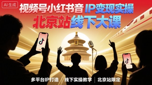 视频号小红书抖音IP变现实操北京站线下大课,40+行业短视频高变现姿势,100+IP高变现实操技术