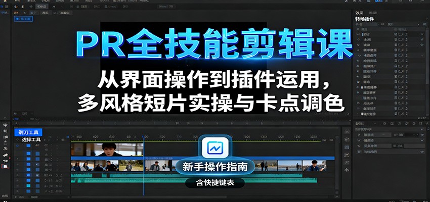 PR全技能剪辑课：从界面操作到插件运用，多风格短片实操与卡点调色-小艾项目网