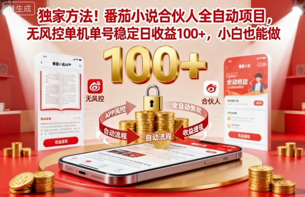 独家方法！番茄小说合伙人全自动挂G项目，无风控单机单号稳定日收益100+，小白也能做【揭秘】-星火轻创