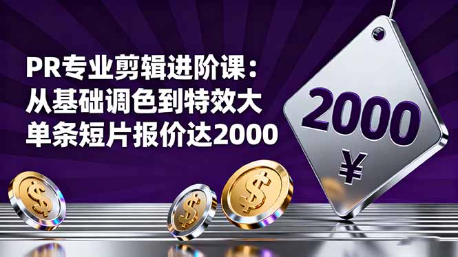 PR专业剪辑进阶课：从基础调色到特效大片的进阶技能，单条短片报价达2000-星火轻创