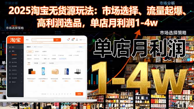 2025淘宝无货源玩法：市场选择、流量起爆、高利润选品，单店月利润1-4w-星火轻创