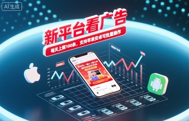 新平台看广告，养好机一条0.3到5米，每天上限100条，支持苹果安卓可批量操作-星火轻创