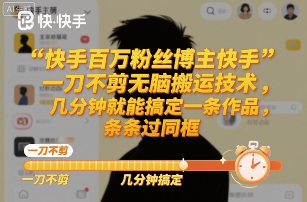 快手百万粉丝博主快手一刀不剪无脑搬运技术，几分钟就能搞定一条作品，条条过同框-星火轻创