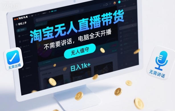 淘宝无人直播带货，不需要出镜，不需要讲话，电脑全天开播，轻松上手，日入1k+【揭秘】-星火轻创