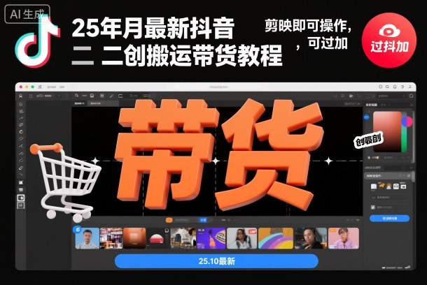 25年10月最新抖音二创搬运带货教程，剪映即可操作，可过抖加-星火轻创