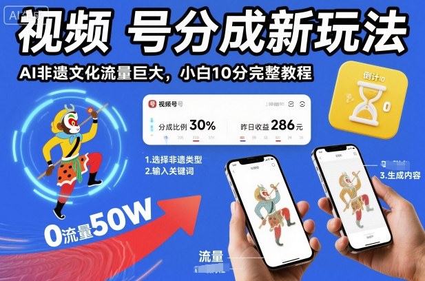 视频号分成新玩法，AI非遗文化流量巨大，小白10分钟搞定，完整教程-星火轻创