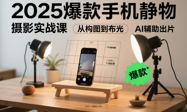 2025爆款手机静物摄影实战课，从构图到布光，不用贵设备，AI辅助出片-星火轻创